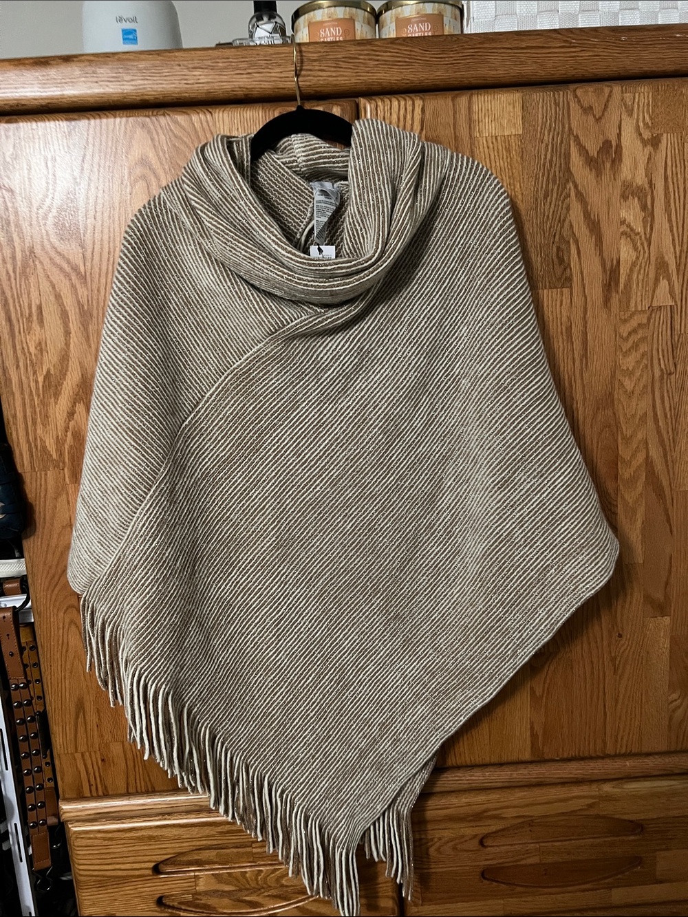 Chico’s cozy stripe cowl neck sweater poncho One Size NEW